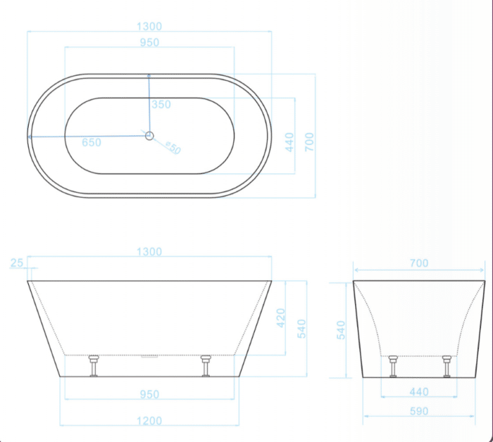 Galaxy 130cm Oval Freestanding Bath - Image 3