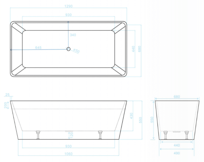 Galaxy 130cm Square Freestanding Bath - Image 3