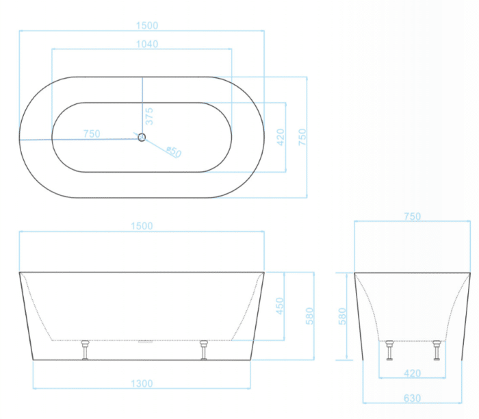 Galaxy 150cm Oval Freestanding Bath - Image 3