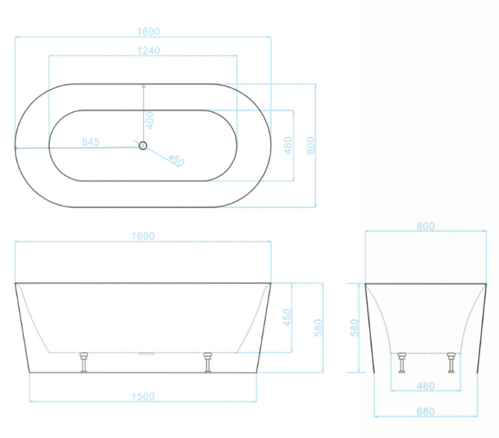 Galaxy 170cm Oval Freestanding Bath - Image 3