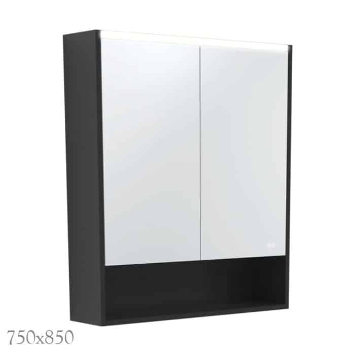 LED Mirror Cabinet Satin Black with Display Shelf, 3 x Size Options - Image 2