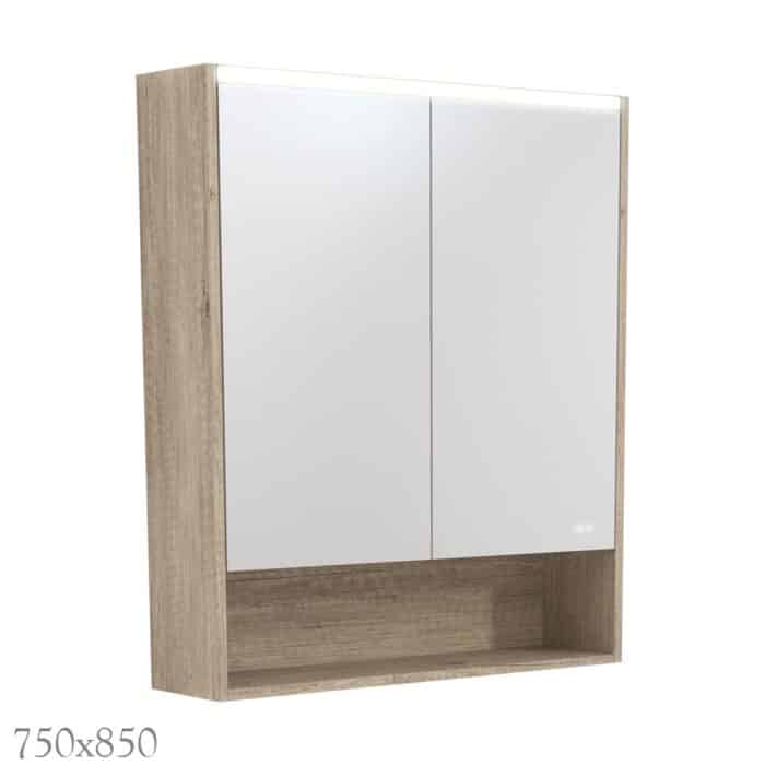 LED Mirror Cabinet Scandi Oak with Display Shelf, 3 x Size Options - Image 2