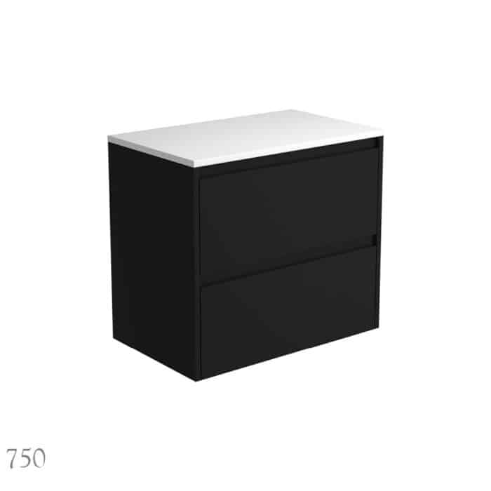 Fienza AMATO All Drawer Satin Black Cabinet Only Wall Hung, 3 x Size Options. - Image 2