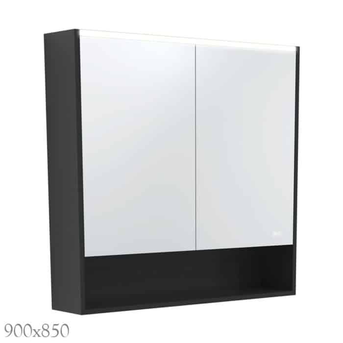 LED Mirror Cabinet Satin Black with Display Shelf, 3 x Size Options - Image 4