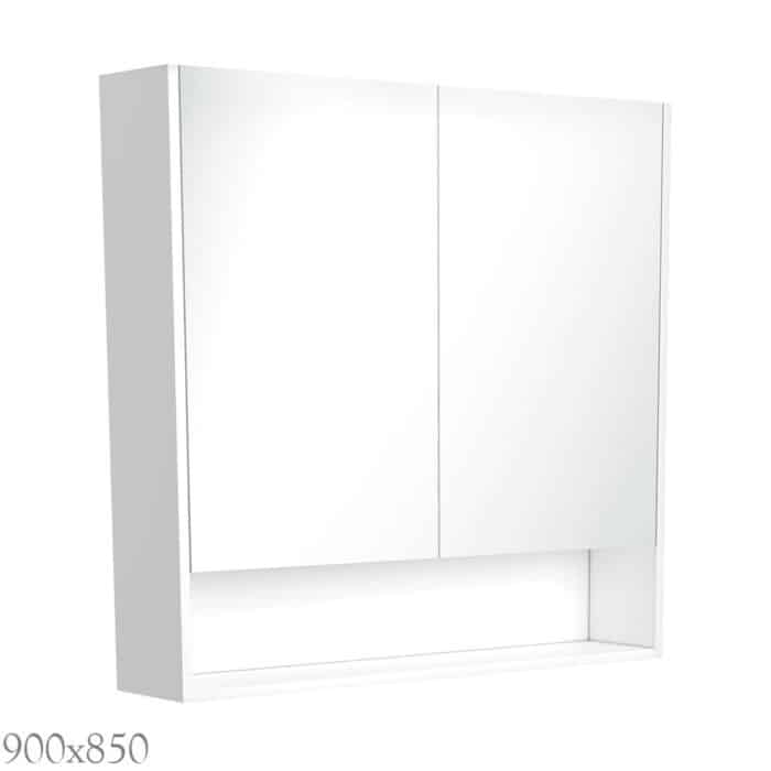 Mirror Cabinet With Display Shelf, Satin White, 3 x Size Options - Image 4
