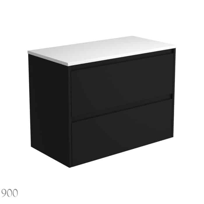 Fienza AMATO All Drawer Satin Black Cabinet Only Wall Hung, 3 x Size Options. - Image 4