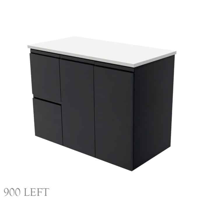 Fienza Fingerpull Satin Black Wall Hung Cabinet Only, 4 Size Options - Image 5