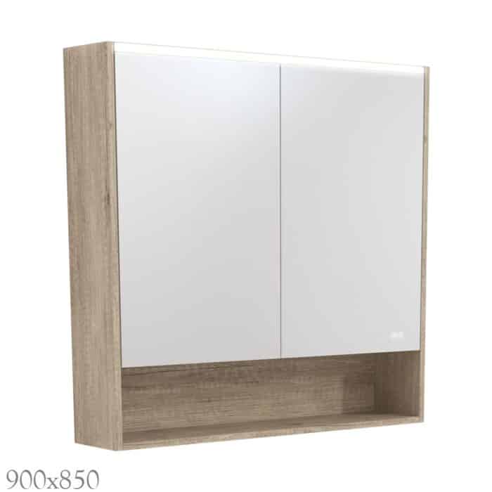 LED Mirror Cabinet Scandi Oak with Display Shelf, 3 x Size Options - Image 4