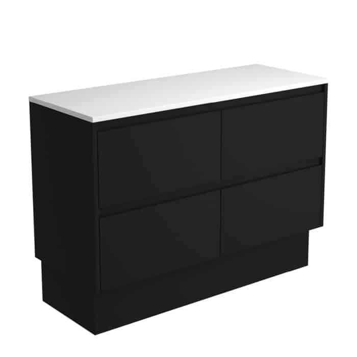 Fienza AMATO All Drawer Satin Black Cabinet Only Floor Standing, 3 x Size Options