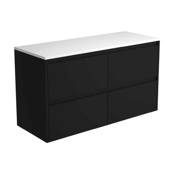 Fienza AMATO All Drawer Satin Black Cabinet Only Wall Hung, 3 x Size Options.