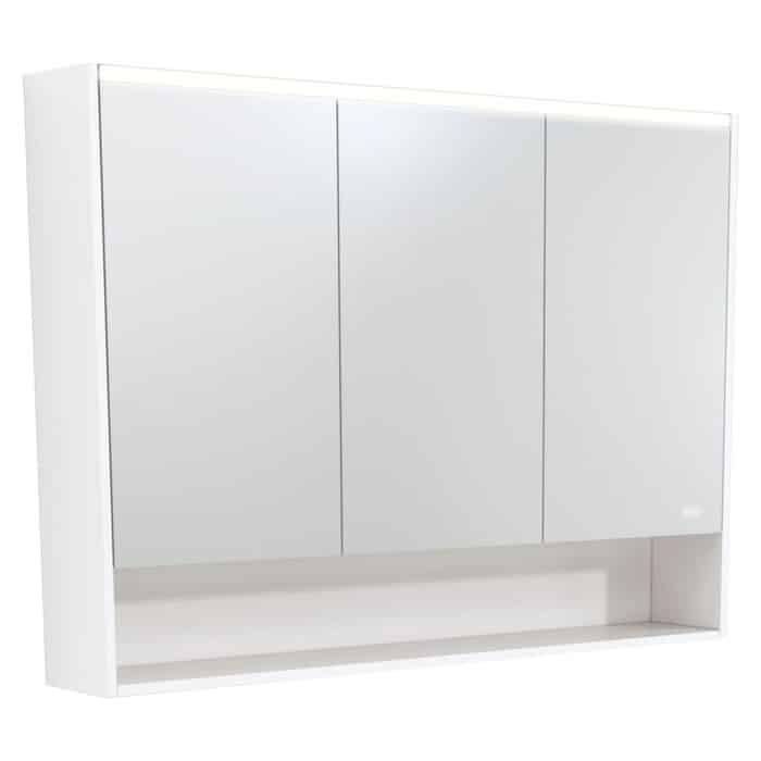LED Mirror Cabinet Satin White with Display Shelf, 3 x Size Options