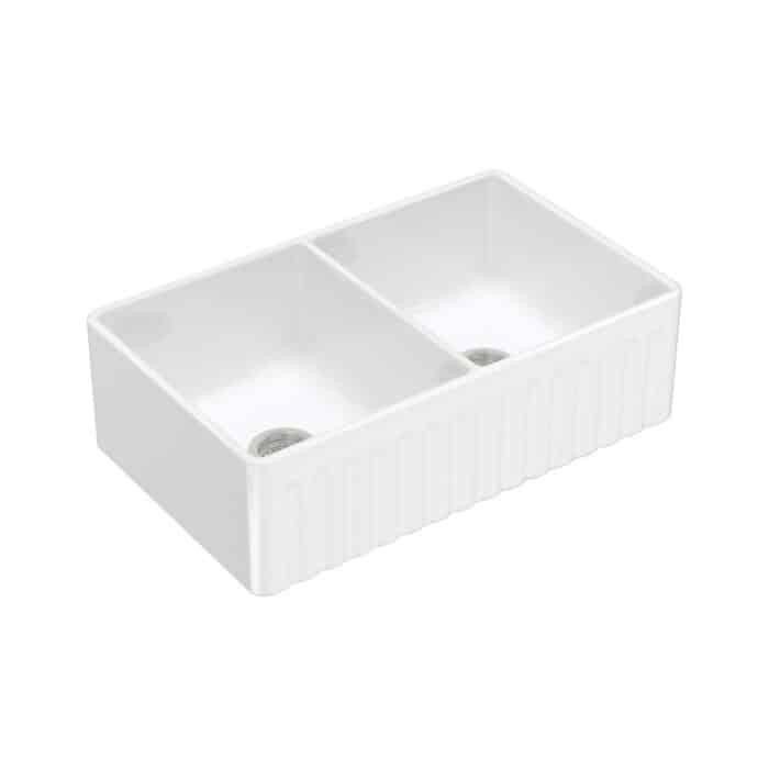 CHARLTON Butler Sink Double Reversible Fluted & Flat 835mm Gloss White