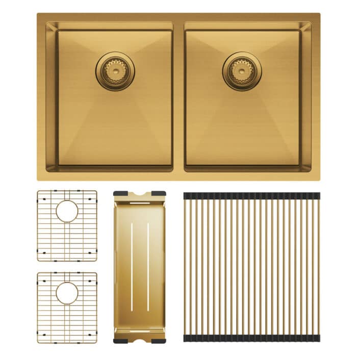 HANA Double Bowl Sink 55L Rugged Brass Top/Undermount 760x450x200mm