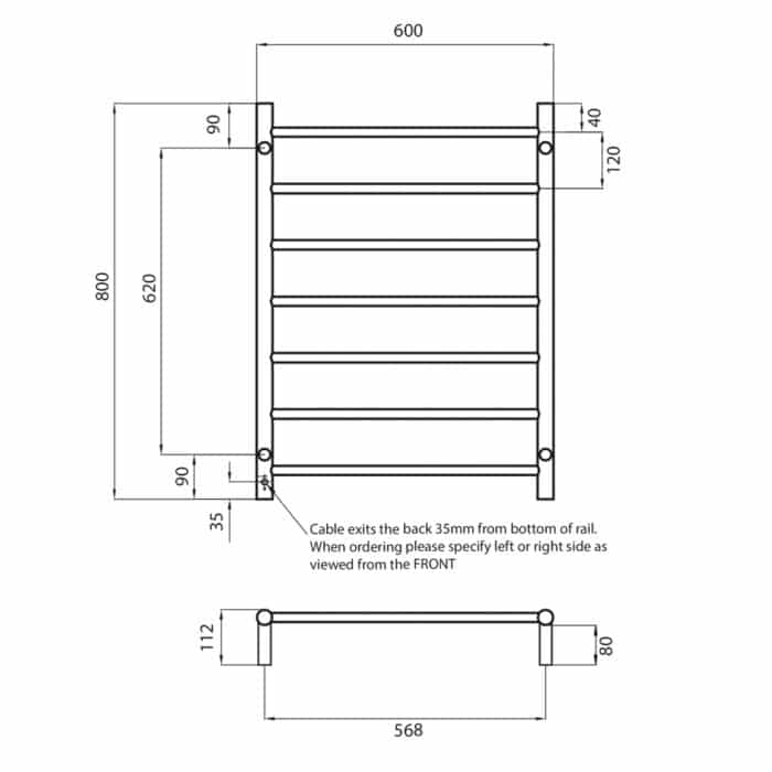 ROUND 600 x 800mm Heated Towel Ladder, 11 x Colour Options - Image 2