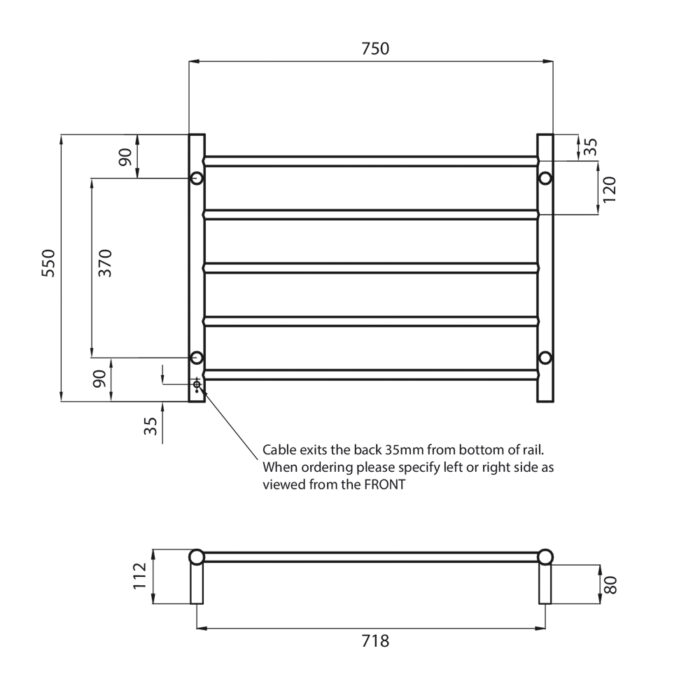 ROUND 750 x 550mm Heated Towel Ladder, 10 x Colour Options. - Image 2