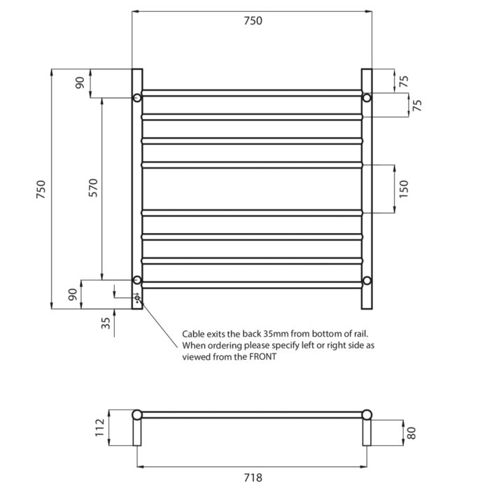 ROUND 750 x 750mm Heated Towel Ladder, 5 x Colour Options - Image 2