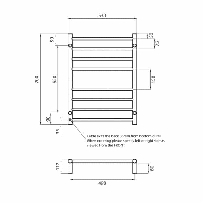 ROUND 530 x 700mm Heated Towel Ladder, 4 x Colour Options. - Image 2