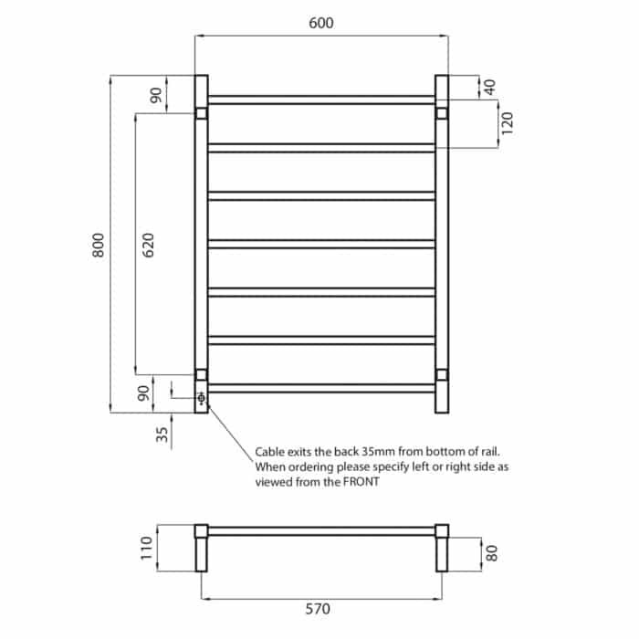 SQUARE 600 x 800mm Heated Towel Ladder, 5 x Colour Options - Image 2