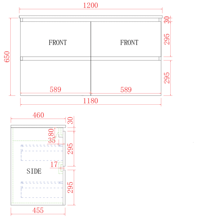 Mia 2 Tone Wall Hung, Includes Standard China Top, 3 x Size Options - Image 9