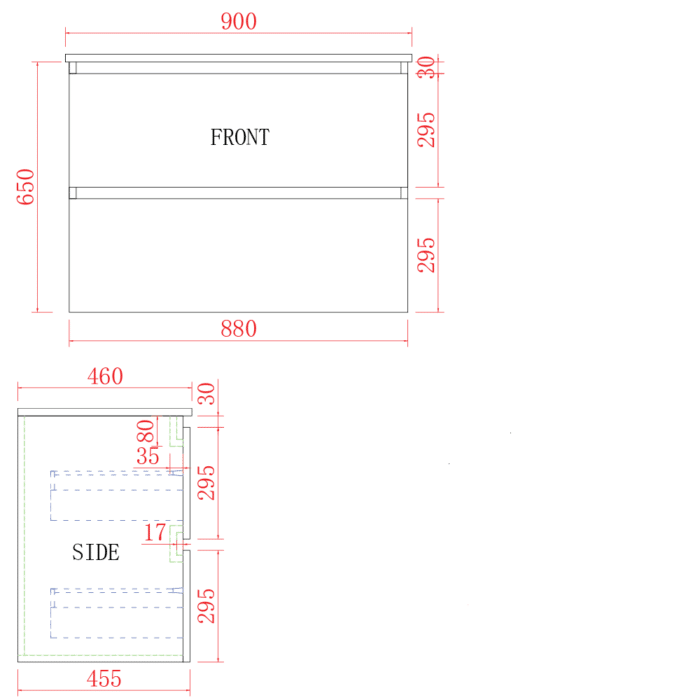 Mia 2 Tone Wall Hung, Includes Standard China Top, 3 x Size Options - Image 7