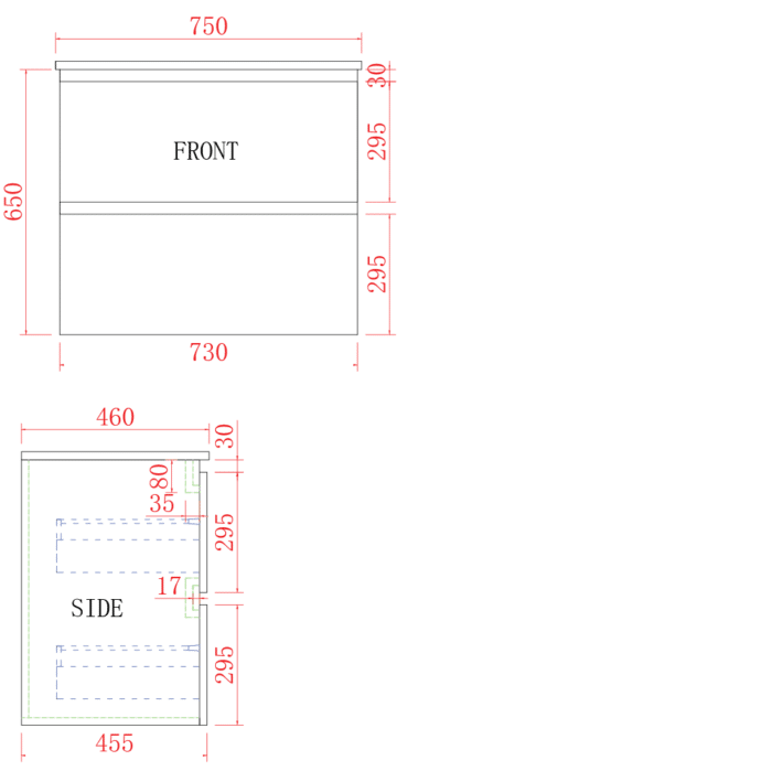 Mia 2 Tone Wall Hung, Includes Standard China Top, 3 x Size Options - Image 5