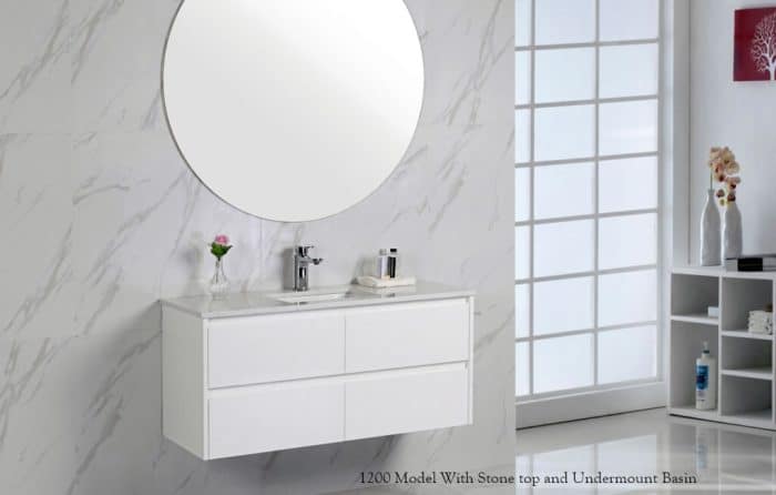 Leona Gloss White All Drawer Wall Hung, Including Flat Stone Top.