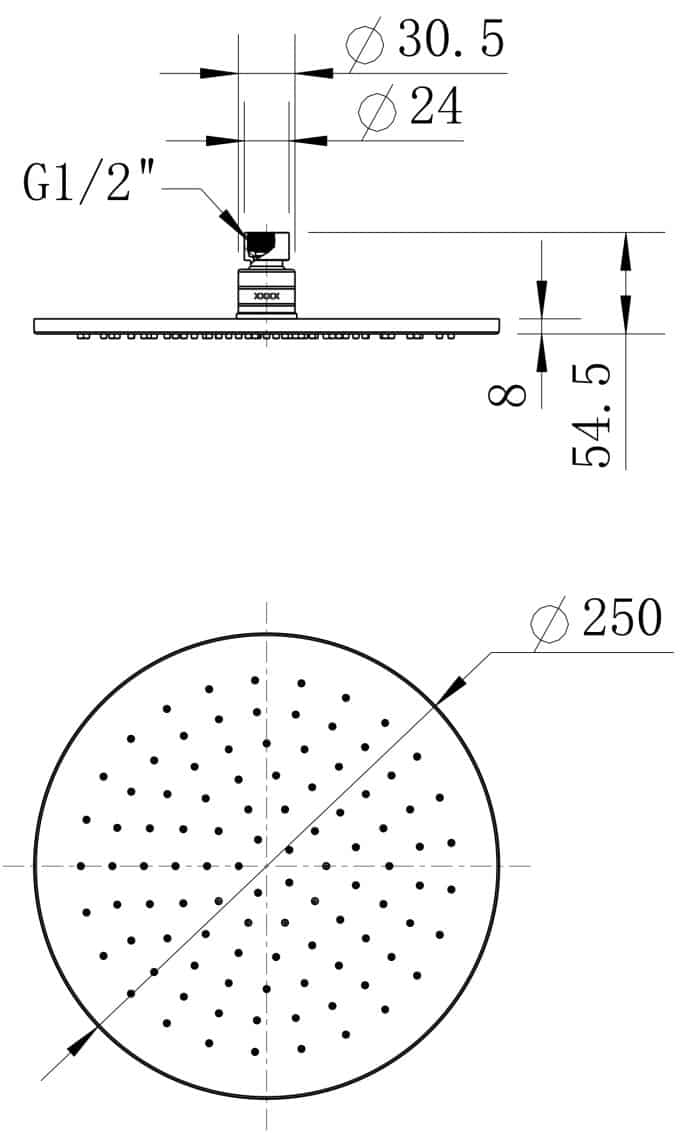 Nova Shower Head, Round 250mm, 8 x Colour Options - Image 2