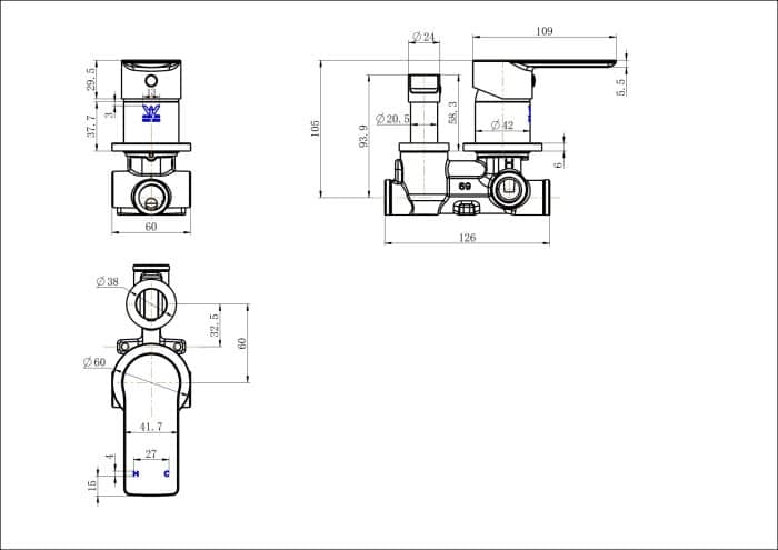 Nova Wall Diverter Mixer, 7 x Colour Options - Image 9