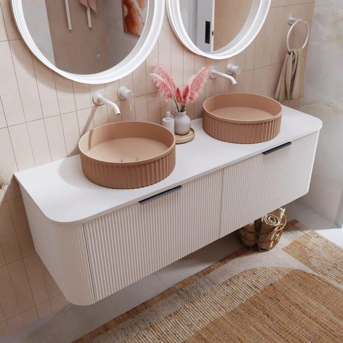 Minka Curved Satin White Cabinet Only