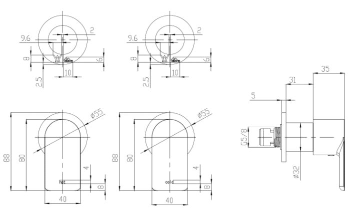 Sky Wall Assemblies (Pair Hot and Cold Taps), 5 x Colour Options - Image 2