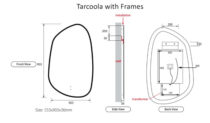 LED Tarcoola Framed Mirror 553x903 - Image 2