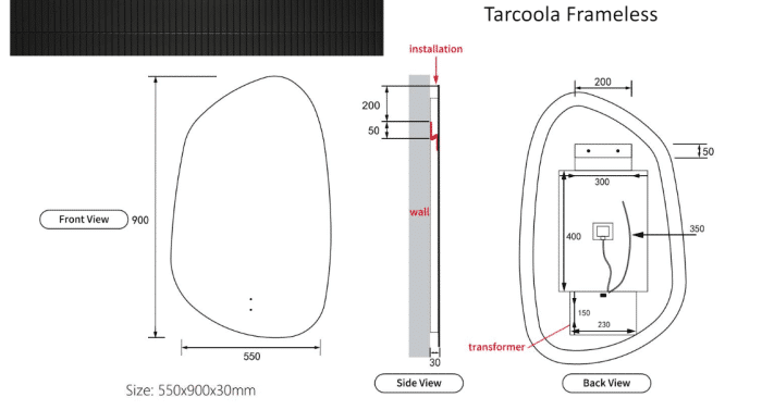 LED Tarcoola Frameless Mirror 550x900 - Image 2