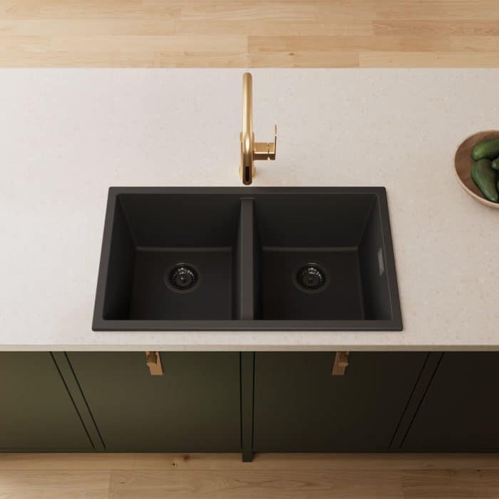Kuro Granite 34L/34L Double Bowl Kitchen Sink, Matt Black - Image 5
