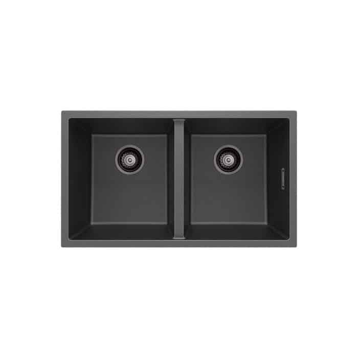 Kuro Granite 34L/34L Double Bowl Kitchen Sink, Matt Black