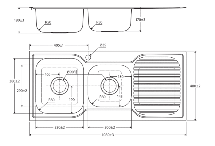 Tiva 1080 1.75 Kitchen Sink with Drainer - Image 2