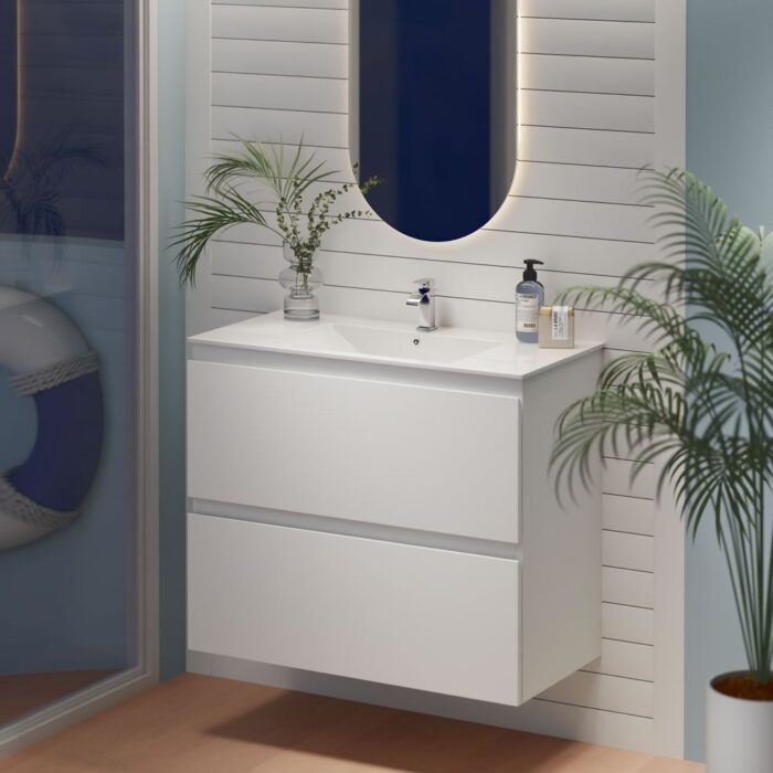 Marine Double Drawer Wall Hung / Kickboard, including Ceramic Top
